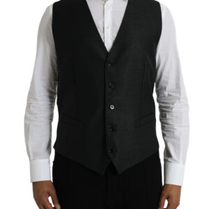 Black Wool Waistcoat Dress Formal Vest