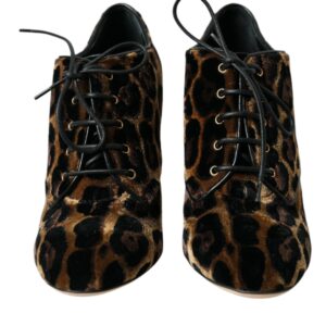 Brown Leopard Hair Lace Up Booties Shoes