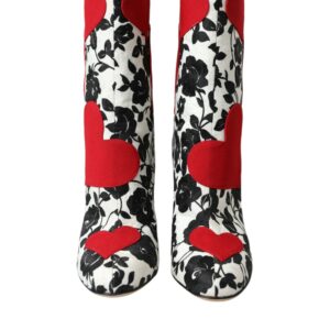 White Floral Hearts Leather High Boots Shoes