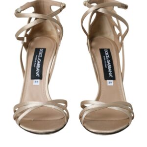 Beige Leather Strappy Heels Sandals Shoes