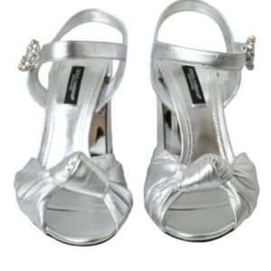 Silver Lambskin Leather Heels Sandals Shoes