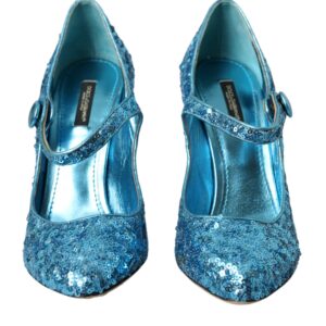 Blue Sequin Mary Jane Pumps High Heels Shoes