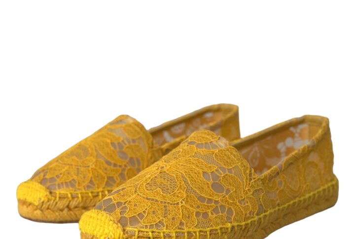 Yellow Taormina Lace Espadrille Loafers Flats Shoes - Jag Couture London