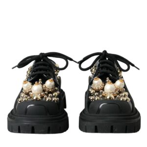 Black Leather Trekking Derby Embellished Shoes