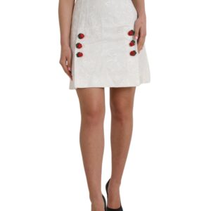 White Floral Brocade Embellished Mini Skirt