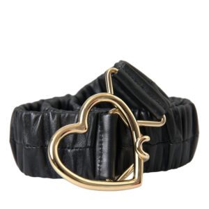 Black Leather Gold Heart Metal Buckle Belt