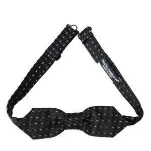 Black White Stitched Silk Men Neck Bow Tie
