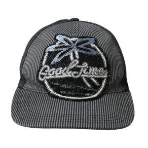 Black Cotton Embellished Baseball Hat Men