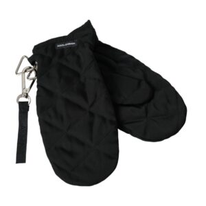 Black Quilted Nylon Wrist Length Mitten Gloves