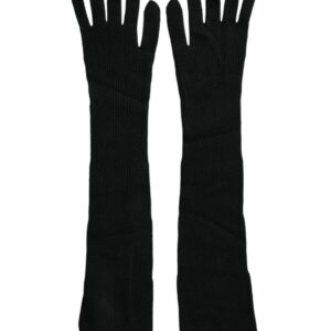 Black Cashmere Knitted Elbow Length Gloves