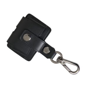 Black Plain Leather Silver Metal Airpods Case