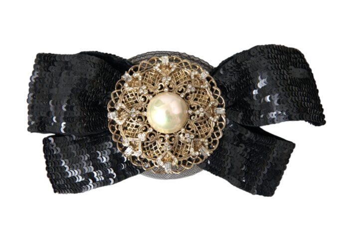 Black Sequin Pearl Handmade Brooch Hair Pin - Jag Couture London
