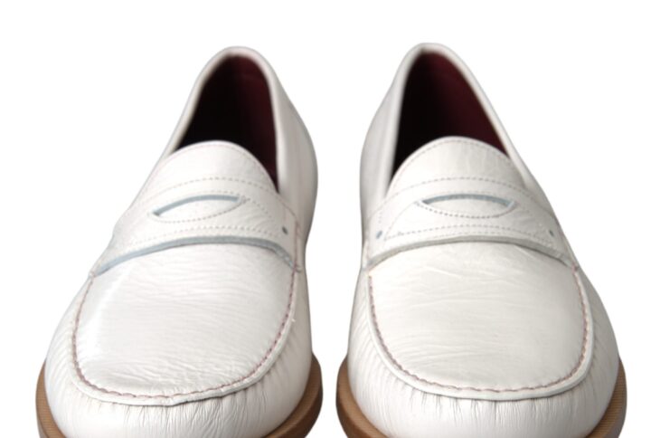 White Leather Slip On Mocassin Loafers Shoes | Jag Couture London – New York
