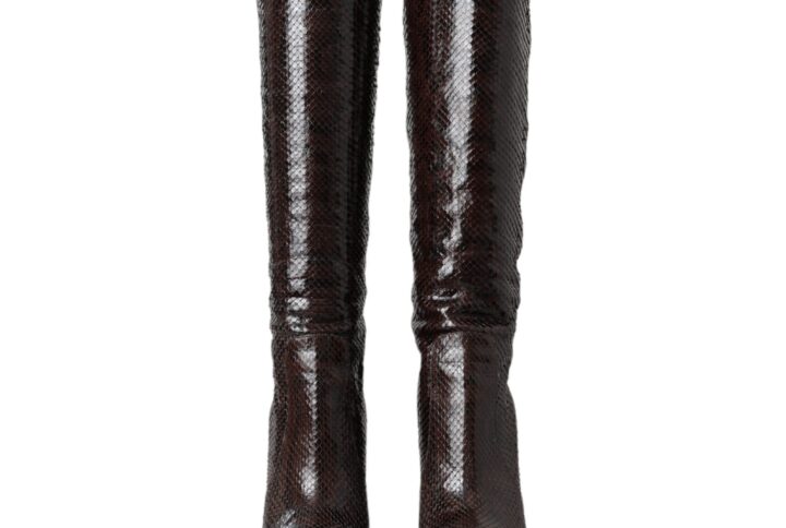 Brown Exotic Leather Heels High Boots Shoes - Jag Couture London
