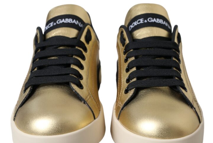 Gold Portofino Calf Leather Sneakers Women Shoes - Jag Couture London