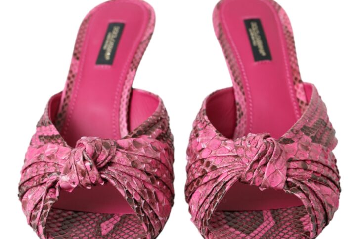 Pink Exotic Leather Kitten Heels Slides Shoes - Jag Couture London