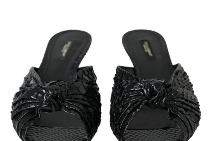Black Exotic Leather Heels Slides Shoes - Jag Couture London