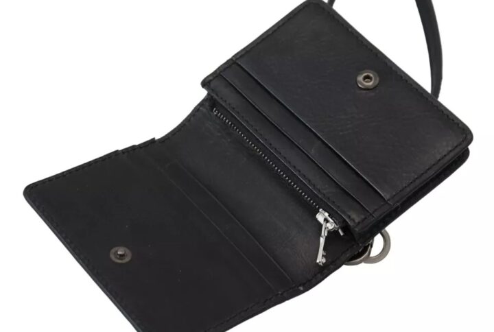 Black Leather Bifold Shoulder Sling Women Wallet - Jag Couture London