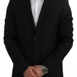 Black Wool Slim Fit Notch Jacket Blazer