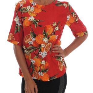 Orange Print Crystal-Embellished Blouse
