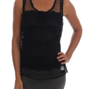 Black Silk Mesh Floral Lace Top