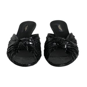 Black Leather Heels Slides Sandals Shoes
