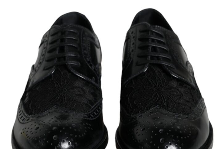 Black Leather Floral Lace Dress Formal Shoes | Jag Couture London – New York