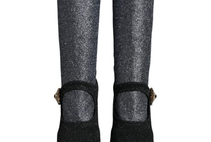 Black Crystal Mary Janes Booties Shoes - Jag Couture London