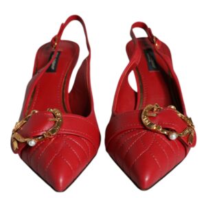 Red Devotion Leather Heels Slingback Shoes