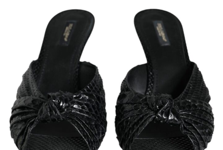 Black Leather Heels Slides Sandals Shoes - Jag Couture London