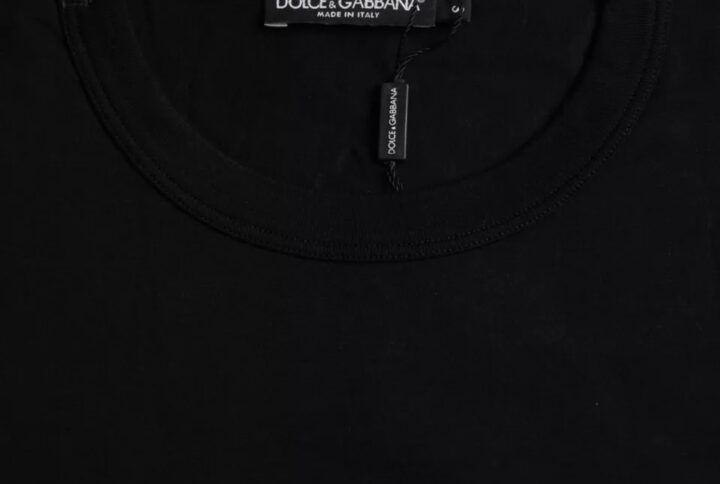 Black Logo Embossed Cotton Crew Neck T-shirt - Jag Couture London
