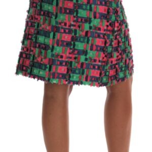 Pink Green Jacquard Pencil Skirt