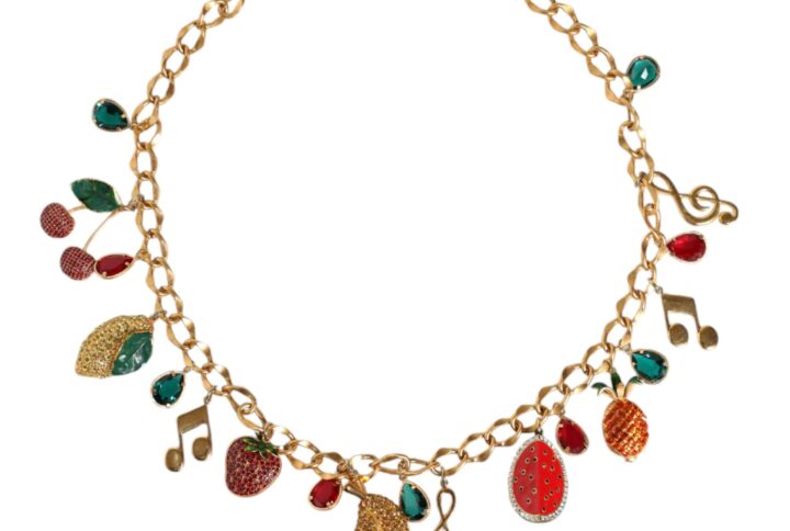Gold Tone Brass Fruity Crystal Embellished Waist Chain Belt - Jag Couture London