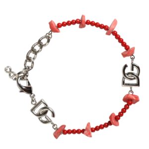 Silver Tone Brass Beaded Resin DG Logo Chain Bracelet - Jag Couture London