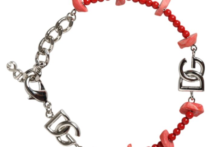 Silver Tone Brass Beaded Resin DG Logo Chain Bracelet - Jag Couture London