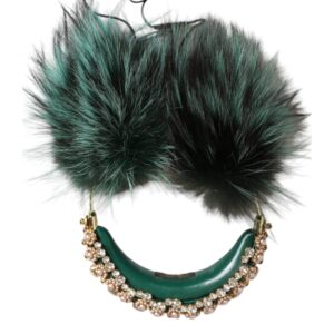 Green Gold Crystal Fur Headset Audio AUX Headphones - Jag Couture London