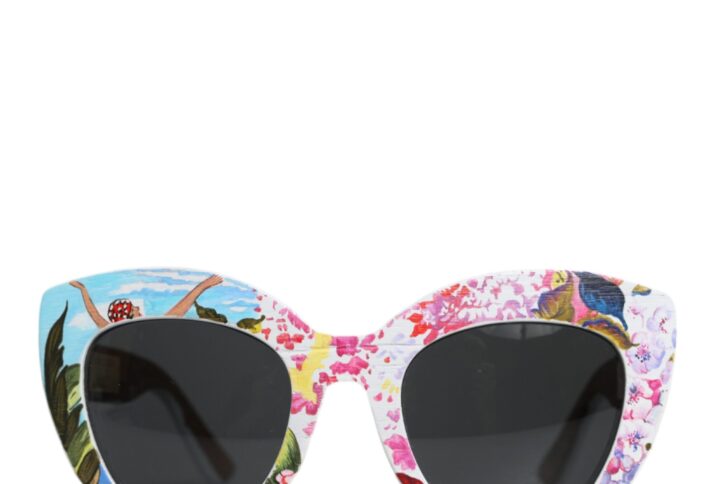 Multicolor Wood Crystal Brass Frame Floral Hand Paint Sunglasses - Jag Couture London