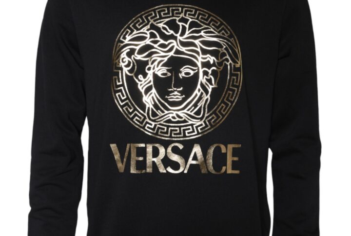Black Medusa Fleece Cotton Crew Neck Sweatshirt Sweater - Jag Couture London