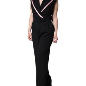 Black Wool Blend Sleeveless Jumpsuit Dress