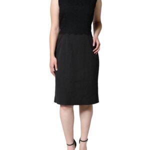 Black Cotton Sheath Knee Length Dress