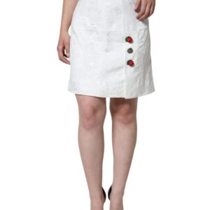 White Floral Brocade Embellished Mini Skirt