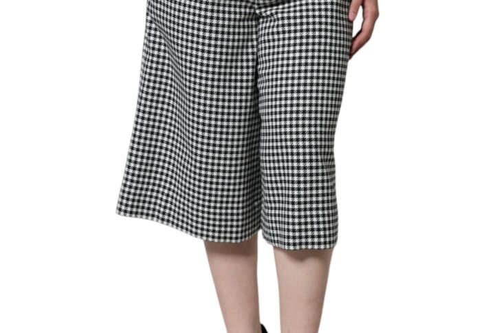 Black White Houndstooth Cropped Wide Leg Pants - Jag Couture London