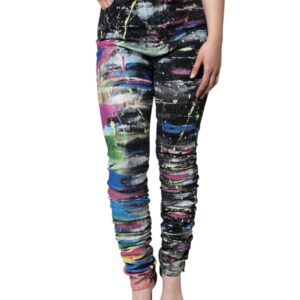 Multicolor Splatter Paint Cotton Skinny Denim Jeans