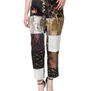 Multicolor Patchwork Jacquard High Waist Pants