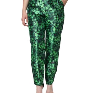 Green Clover Silk Satin High Waist Tapered Pants