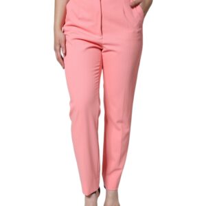 Rose Pink Polyester High Waist Tapered Pants