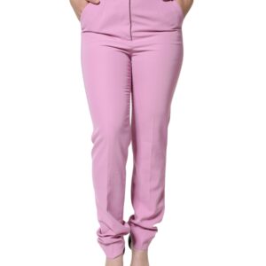Pink Polyester High Waist Women Tapered Pants
