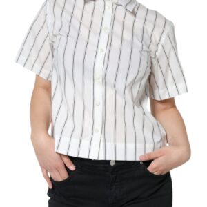 White Striped Collared Short Sleeve Polo Top