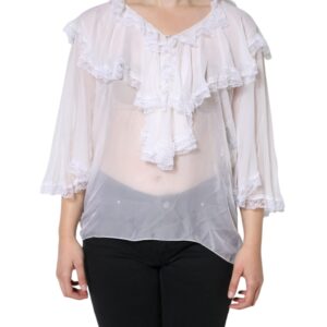 White Ruffles Lace Long Sleeve Blouse Top