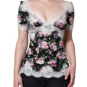 Black Floral Lace Short Sleeves Blouse Top